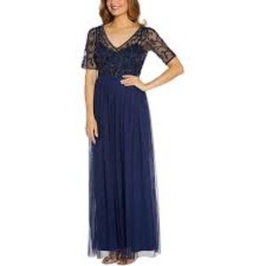 Adrianna Papell navy mesh beaded mother of bride cocktail gown size 6